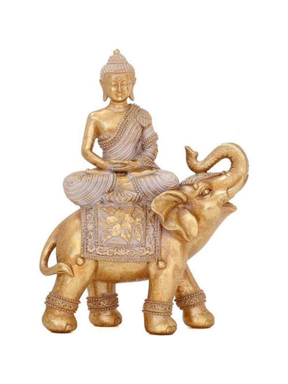Gold Buddha Statue Elephant Meditation Decor Zen Home Feng Shui Spiritual Gift